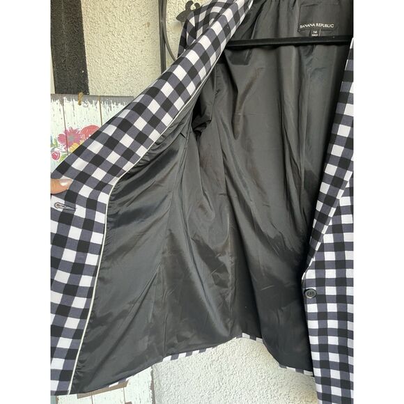 Banana RepublicGingham 1 Button Blazer - Size 14 / White/Black - Picture 11 of 13